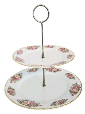 Vtg 2 Tier Serving Tray Old Country Roses Cottage Tea Coffee Party Royal Albert